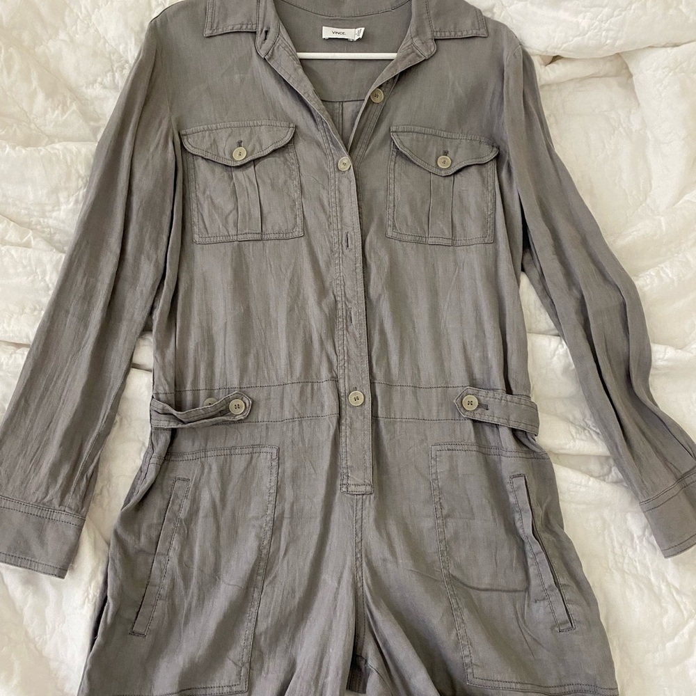 Vince linen blend gray utility jumpsuit/romper